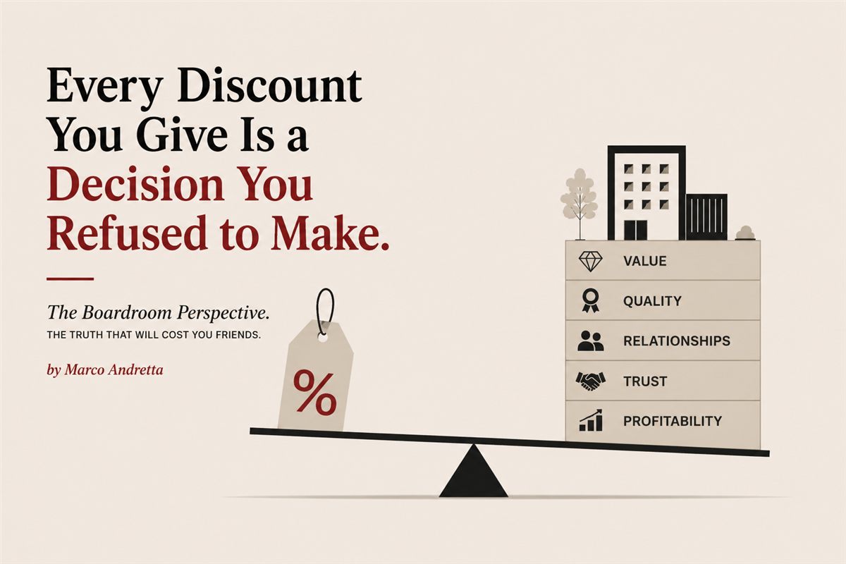 Cover: a discount tag on a seesaw against value, quality and trust